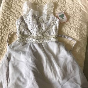 Silver and White formal dress, girls size 12